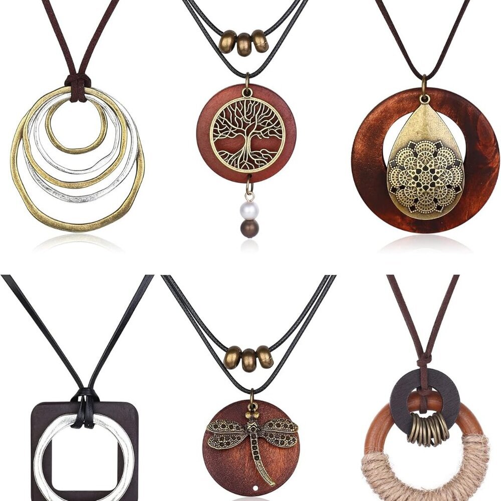 Pendant Necklaces for Women Wood Y Necklace Handmade Fashion Jewelry - Picture 1 of 7
